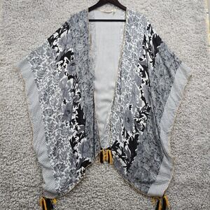 Soft Surroundings Womens Kimono Top Black White Tassels One‎ Size Boho Festival